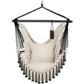 Tectake Hängesessel Malika Extra Dicke Sitz  und Rückenkissen Mit Bücherfach   Flaschenhalterung  150 x 100 x 150 cm Beige