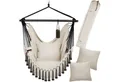tectake Hängesessel Hängeschaukel, Belastbarkeit 150 kg, ca. 100 x 150 x 150 cm (Hängestuhl Malika, in Beige), dicke Kissen, mit Bücherfach & Flaschenhalterung, inkl. Tragetasche
