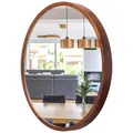 STOLARNIA PIKA Spiegel Rund Holz Nussbaum - Wandspiegel mit Holzrahmen (∅57 cm) - Runder Bad Spiegel für Badezimmer, Flur, Wohnzimmer, Schlafzimmer - Stilvoller 60 cm Badspiegel LEJA