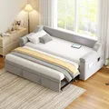 Polsterbett Schlafsofa, 90/180*190 cm, Armlehnen Breiter und Dicker, Mit Smart Bluetooth-Stereoanlage Mit USB-Ladeanschluss, Mit Ablagefächern, Mit Lattenrost, Samtstoff, Hellgrau