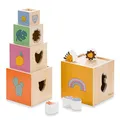 hauck Stack N Raise Stapelturm aus Holz – Stapelspielzeug ab 1 Jahr mit Würfeln & Tierformen, Motorikspielzeug für Kleinkinder – Lernspiel zum Zählen, Farben & Formen Erkennen, Platzsparend