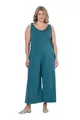 Ulla Popken Damen große Größen Übergrößen Plus Size Jersey-Jumpsuit, weites Bein, Ziernaht, Biobaumwolle Petrol 54+ 829162741-54+