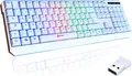 KLIM Chroma Wireless Gaming Tastatur Kabellos QWERTZ DEUTSCH - Langlebig, Ergonomisch, Wasserdicht, Leise - RGB Kabellose Tastatur Gaming, weiß