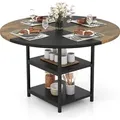 COSTWAY Esstisch für 4-6 Personen, 120cm Esszimmertisch rund, Holztisch, Küchentisch Holz mit Metallrahmen, Tisch Retro für Esszimmer, Wohnzimmer - Schwarz/Braun