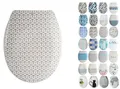 MSV Design WC Sitz, Absenkautomatik, Fast Fix/Schnellbefestigung, Befestigung mit Knopfdruck, Toilettensitz WC Deckel Klobrille "Mosaik" Beige, Weiß