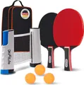 DH FitLife Tischtennisschläger Set mit Netz, 2 Schläger, 3 Bälle & Tasche