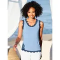 Shirttop HEINE, Damen, Gr. 42, blau (eisblau), 95% Viskose, 5% Elasthan, unifarben, Rundhals, ohne Ärmel, Tops
