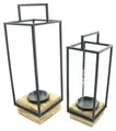 Dekoleidenschaft Kerzenlaterne "Modern Industrial" Laterne aus Metall & Glas mit Holzsockel Windlicht (2 St., im Set), 35 + 45 cm hoch, Kerzenhalter, Bodenwindlicht, Kerzenständer