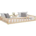 Homestyle4u Kinderbett Natur mit Rausfallschutz 120x200 cm Bodenbett Lattenrost 2839