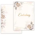 E&G Klasse Einladungskarten Rosen beige 10 er Set 2 seitig - hochwertig Einladung Geburtstag Feier Fest Jubiläum 20 30 40 50 60 70 80 Hochzeit Geburtstagsfeier Einladungskarte beige elegant
