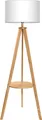 Tomons Stehlampe Stativ aus Holz, Stehleuchte mit Ablage und E27 8W Glühbirne, Weißer Lampenschirm aus Stoff, Skandinavischer Stil, für Wohnzimmer, Schlafzimmer, mit Ablage und Leuchtmittel