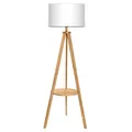 tomons Stehlampe Stativ aus Holz, Stehleuchte mit Ablage und E27 8W Glühbirne, Weißer Lampenschirm aus Stoff, Skandinavischer Stil, für Wohnzimmer, Schlafzimmer