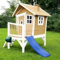 Holz-Kinder-Spielhaus Krummy Klein Gartenhaus Com Stelzenhaus Mit Blauer Rutsche