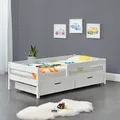 Kinderbett Borgarnes 90x200 cm mit Rausfallschutz und Schubladen Weiß [en.casa]