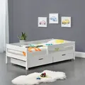 Kinderbett mit Rausfallschutz und Schubladen 90x200 cm Jugendbett mit Schutzgitter bis 100 kg mit Lattenrost Kiefernholz Holz Weiß [en.casa] - Weiß