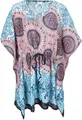 GURU SHOP Poncho, Mandala Tunika, Boho Kaftan, Kurzarm Strandtunika Für Starke Frauen - Blau/Flieder, Damen