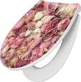 banjado Premium Toilettendeckel mit Absenkautomatik 44x37cm - Strauss Rosen - WC Brille Soft Close - hygienischer Toilettendeckel/Klodeckel Duroplast mit Edelstahl Scharnieren [TDW3 11473]