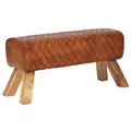 FineBuy Design Sitzbank Turnbock 90cm Cognac gesteppt Echtleder Mangoholz Retro Sitzhocker, Lederhocker mit Holzbeinen Sprinbock Hocker Garderobenbank