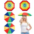 yotutun 4 Stück Regenschirm Hüte, Regenbogen Regenschirmhut Faltbarer Sonnenschirm Hut mit Elastischen Bändern Kopfschirm für Dekoration Kostüm Golf Radfahren Angeln Strand Gartenarbeit