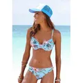 Bügel-Bikini-Top LASCANA "Malia", Damen, Gr. 40, Cup E, blau (hellblau, bedruckt), Microfaser, Polyamid, Microfaser, bedruckt, floral, Bikini-Oberteile, mit tropischem Print