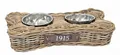 Van der Leeden Futternapf Braun, Hundenapf, 2 Schalen 750ml, Knochenform, Rattan, Handmade