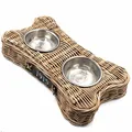 Hundenapf Fressnapf Futternapf 62x33cm 2 Näpfe Rattan Natur Hund Katze Haustier