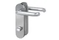 BASI Türbeschlag Kurzschild-Garnitur 72/8 mm, Edelstahl Türbeschlag (Packung), WC-Schloss / Knauf - DIN Rechts, Drücker in U-Form, Türstärke 38-45 mm