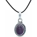 mantraroma Kettenanhänger LAVO oval klein aus 925 Silber mit Amethyst (Kettenanhänger am Baumwollband im Schmuckbeutel), 925 Sterling Silber Kettenanhänger für Damen lila