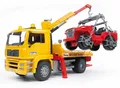 BRUDER 02750 MAN TGA Abschlepp LKW m Geländewagen Jeep Lastwagen Autotransporter