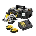 DeWalt Akku-Handkreissäge/ Akku-Kreissäge (18 Volt, 4,0 Ah, Vollmetall-Getriebe, inkl. 2x XR Li-Ion Akkus, System-Schnellladegerät, 24 Zahn HM-Sägeblatt, Zubehör und Koffer) DCS391M2-QWd Koffer)