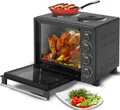TurboTronic by Z-Line Minibackofen mit Umluft und Drehspieß + 2 Kochplatten 35 Liter, 3200W Pizzaofen, Mini Tisch Backofen Camping Pizzaofen Klein/Groß