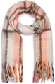 styleBREAKER Damen Web Strickschal mit Streifen Muster und langen dicken Fransen, warmer Winter Schal mehrfarbig 01017157, Farbe:Taupe-Orange-Pink