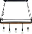 Lindby Hängelampe Kirista, 5-flg., schwarz/Holz, 100 cm, E27