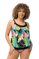 Ulla Popken Damen große Größen Übergrößen Plus Size Tankini, Früchte, Softcups, Träger verstellbar, recycelt schwarz 42 826304100-42