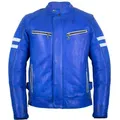 MDM Motorradjacke Herren Motorrad Lederjacke Echtleder Retro Bikerjacke Protektoren (Set, 1x Motorrad Lederjacke, 5x Protektoren) Retro Used Look, Herausnehmbare Protektoren, Thermofutter blau XL