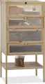 Relaxdays Hamsterkäfig aus Holz, 3 Etagen, Klappen, Sichtfenster, Gitterdach, Nagerkäfig XXL, HBT: 120x60x40 cm, natur