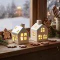 levandeo 2er Set LED Haus Weiß Porzellan Lichthaus Tischdeko Skandi Design Lichtdeko Scandi Weihnachten Deko Lichterhaus