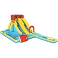 COSTWAY Aufblasbare Hüpfburg mit Langen Doppelrutschen Kletterwand und Wasserkanone, Spielpool Wasserspielcenter Rutsche, Wasserpark Planschbecken...