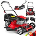 MASKO® Benzin Rasenmäher 5in1 Radantrieb EasyClean Reinigungsfunktion Mulchfunktion Seitenauswurf hohe Schnittbreite 8-fache Schnitthöhenverstellung | 4 Takt Motor | inkl. Fangkorb