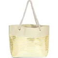 styleBREAKER Damen XXL Strandtasche mit Reißverschluss und Metallic Glitzer Streifen | große Badetasche für Familie oder Shopping | 58 x 38 x 20 cm - Beige