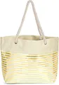 styleBREAKER Damen XXL Strandtasche mit Reißverschluss und Metallic Glitzer Streifen | große Badetasche für Familie oder Shopping | 58 x 38 x 20 cm, Farbe:Beige-Gold