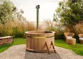 FinnTherm Holz Badefass Bergen, Hot Tub Ø 200 x 110 cm für 6-8 Personen, inkl. Edelstahl-Ofen 22 kW, Einstiegsleiter & Sitzbänken