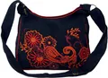 GURU SHOP Schultertasche, Hippie Tasche, Goa Tasche - Schwarz/rot, Unisex - Erwachsene, 23x28x12 cm