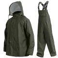 Navis Marine Regenanzug Herren Wasserdicht - Regenjacke & Regenlatzhose mit Abnehmbarer Kapuze, Robuste PU-Arbeitskleidung für Bau, Industrie, Angeln(Green,S)