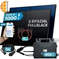SUNNIVA 1000W Balkonkraftwerk BIFAZIAL FULLBLACK komplett Steckdose ASTRO-E 800 Watt Wechselrichter, Solaranlage Komplettset, 2x 500W N-Type Glas Bifacial Solarmodule, 5m Kabel, 4x 1m Solarkabel