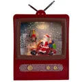 LED Schneekugel TV Fernseher 24cm rot Musik Schneewirbel Batterie USB Timer