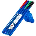 Staedtler triplus ball 437 Dreikantiger Kugelschreiber Box mit 4 Stück, sortiert, Linienbreite F (4 Farben, 1 x) (437 FSB4)