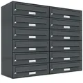 AL Briefkastensysteme 12 Fächer Premium Wand Briefkasten Anlage in RAL 7016 Anthrazit Grau, Post A4, robust, wetterfest, Artikelnummer: 132P12EA2P7016