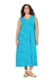 Ulla Popken Damen große Größen Übergrößen Plus Size Maxikleid, Gemustert, A-Linie, V-Ausschnitt, ärmellos blautürkis 54+ 840040755-54+