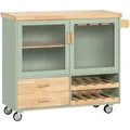 Fkw114-gr Design Küchenwagen Mit Arbeitsplatte Kücheninsel Mit Gewürzregal Küchenschrank Rollwagen Sideboard Auf Rollen Küchentrolley Grün Bht Ca. 109x92x38cm - Sobuy
